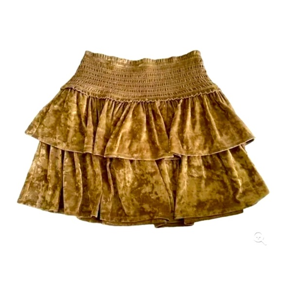 aerie Dresses & Skirts - Aerie Velvet Tiered Mini Skirt Gold Medium by American Eagle Velour Golden M Y2K